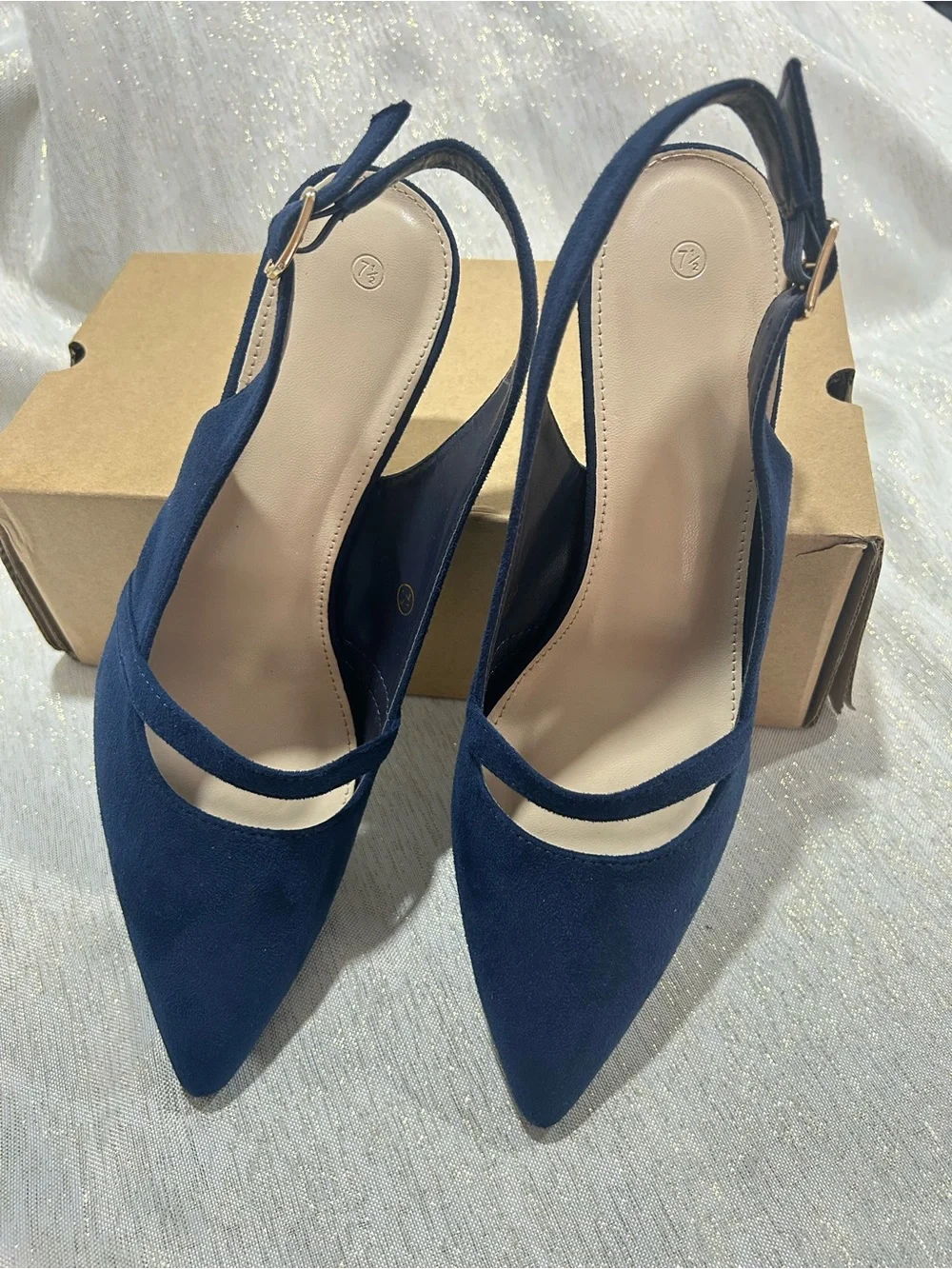 Women's Navy Slingback Pointed-Toe Heels